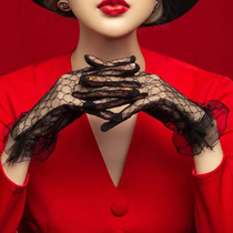 Lace gloves short sexy mesh vintage elegant black bride flower wedding photo show dress wedding dress
