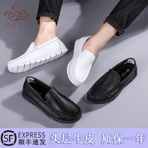 2021 plus size mens shoes head layer cowhide Doctor Nurse shoes White black youth casual leather shoes set foot light summer light
