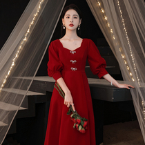 Large size toast service 2021 new autumn fat mm high waist belly Bride wedding thank-you banquet engagement dress female