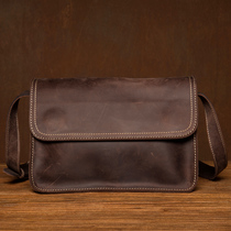 Original neutral bag handmade leather shoulder bag retro womens bag head layer cowhide shoulder bag casual mens and womens small square bag