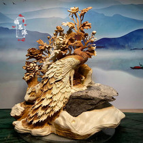 Taihang cliff large root carving landscape golden silk Nana wood carving flowers and birds figures animal crafts living room office ornaments
