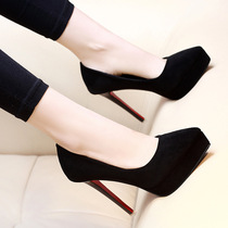 2021 spring new single shoes 12CM ultra-high-heeled pointed black suede womens shoes thin-heeled sexy trendy shoes professional shoes