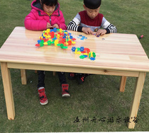 Kindergarten Pinus sylvestris longsquare table solid wooden long table children learning desk log six-person table and chair