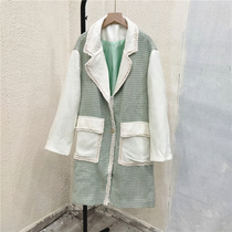 2022 womens spring new suit lapel check color small fragrant wind age reduction coat over knee womens coat