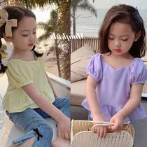 Girl short sleeve doll shirt 2022 Summer little girls new shirt T-shirt female baby Fashion Korean version of blouses