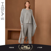 HSIA large size long robe female spring and autumn thin knitted cotton pajamas soft and comfortable home wear
