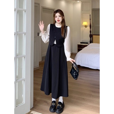 taobao agent Retro autumn dress, fitted brace, plus size, long sleeve, 2023 collection, city style