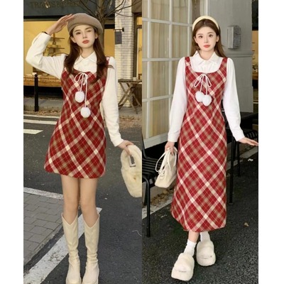 taobao agent Set, woolen demi-season advanced dress, plus size, high-quality style, A-line