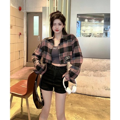 taobao agent Autumn short cardigan, plus size, American style, polo collar, long sleeve, 2023 collection, city style
