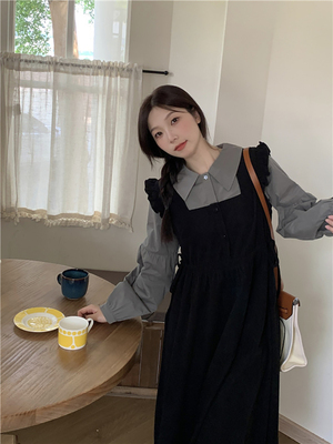 taobao agent Set, dress with sleeves, plus size dress, long skirt, long sleeve, 2023 collection, autumn, fitted