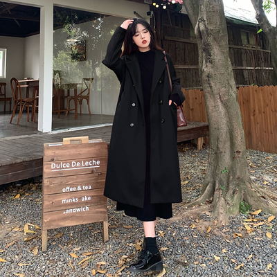 taobao agent Black advanced autumn long woolen coat, plus size, high-quality style, mid-length