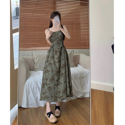 taobao agent Autumn slip dress, brace, set, plus size, floral print, Chinese style