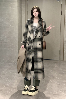 taobao agent Retro classic suit jacket, demi-season woolen coat, plus size, 2023 collection, mid length