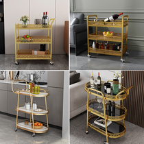 Wrought iron dining car trolley European-style commercial mobile frame tea cart three-layer multi-function household trolley