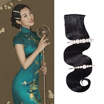 Ancient costume wig bangs Republic of China old Shanghai cheongsam hand push water ripple headdress retro big wave pull wig