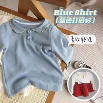 New small and medium-sized girls long sleeve cotton Autumn New cute female baby cotton small flowers base shirt solid color children