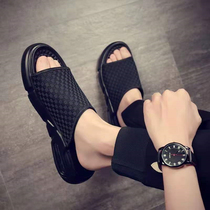  2021 new summer casual beach shoes woven mesh soft-soled sandals male youth thick-soled shock absorption word drag