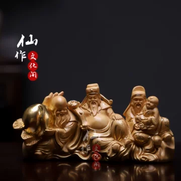 福禄寿 三星 木彫り 置物 3体 まとめ売り 像 神様 縁起物 中国 27cm 福