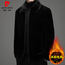 Pilkardhan Gold Mink Suede Jacket Man Haining Ferret Fur Collar Leather Grass Winter Thickening Warm Imitation Mink Leather Daddy Dress