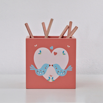 Personalized wooden childrens stationery storage pen holder Fashion home accessories Desktop ornaments Cartoon wooden storage box