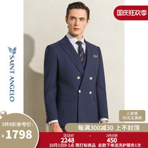 Happy bird mens spring new business dress suit suit double-breasted striped wool mulberry silk suit