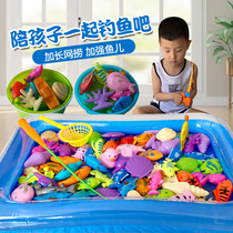 Baby children magnetic fishing set for boys and girls playing water Plastic puzzle fishing fish bath toy magnet hook fish pond