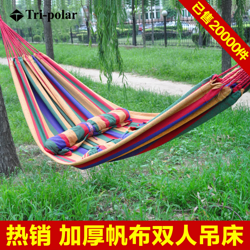 Tripolar hammock outdoor indoor camping children adult widened thick canvas cotton double swing big hammock