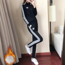 Sports Leisure set women autumn and winter 2021 New Fashion loose running morning running suit plus velvet warm two-piece set