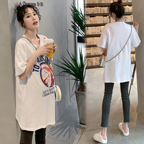 Pregnant woman t-shirt summer medium long section of pure cotton short sleeve blouses fashion Korean version loose surrogacy Pregnancy Woman dress with summer clothes dress