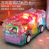Childrens electric rotating stunt gear Universal bus car Transparent light music boy toy car 0-3-6 years old