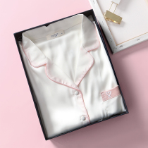 Ice silk pajamas womens 2021 new spring and autumn and summer thin long-sleeved silk homewear mens couples can wear outside