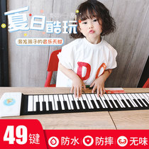 Hand roll electronic piano 49 key thickened beginner children practice portable soft folding toy small instrument