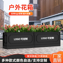 Outdoor wrought iron flower box outside flower bed fence square sales department commercial street custom combination stainless steel flower trough