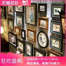 Retro old solid wood photo wall frame wall combination creative cafe living room sofa background wall decoration wall