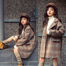 Girls double-sided cashmere coat autumn and winter 2021 new medium-big child Korean version of foreign style woolen plaid coat coat