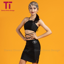 TTD dance clothes Childrens girls Latin dance practice clothes L045 Sleeveless halter neck waist cross belt one-piece skirt