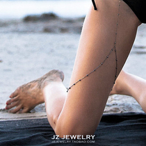 JZ BodyChain European and American simple ins body chain female 14K gold sexy bikini inner leg chain anklet