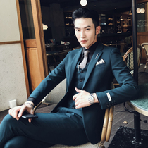  Autumn casual suit mens suit Korean version of the business professional three-piece suit formal dress groom wedding slim youth suit