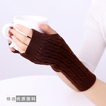 Spring and autumn cashmere half-finger gloves warm padded long wristbands for men and women computer typing driving wrist protection palm protection