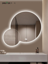 Intelligent primary-secondary mirror with lamp bathroom mirror led round mirror wall-mounted anti-fog washroom washstand Dresser Dresser