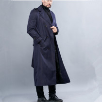 Winter trench coat men over the knee super long fat fat plus size warm thick coat plus velvet British wind coat