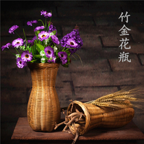 Vase handmade rattan grass bamboo woven dry flower machine real flower basket fake flower tube retro pastoral style decoration ornaments wall hanging