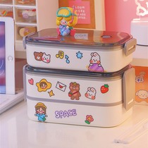 Japanese cute double-layer lunch box Japanese lunch box microwave oven tropical tableware office worker lunch box