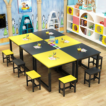 Primary School students kindergarten color desks and chairs training table counseling class desk and chair combination art table painting long table