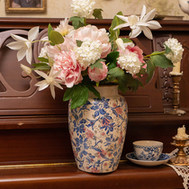 Retro ice crack glaze old pink blue classical pattern ceramic vase simulation flower combination bouquet home soft decoration
