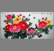 Promotional price pure hand painted country painting peony Four feet flowers open rich and expensive banners writing Flowers Bird Painting Living Room Decoration Painting Heart