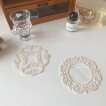 ins wind simple embroidery Lace coaster Heat insulation pad Round handmade European hollow cup mat Fabric small mat
