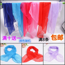 2021 new sailor dance red summer thin long gauze female solid color Joker small square color dancing silk scarf