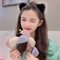 Korean cute cat ear hair hoop female wash fluffy hair card simple super cute girl heart hair accessories hair band headband