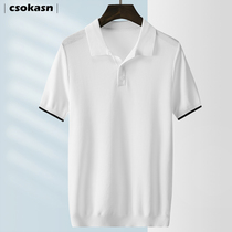 2022 Summer New Pink Breathable Cool Ice Silk Knit Short Sleeves POLO Sweatshirt Mens Blouse Turnover and Half Sleeve Men